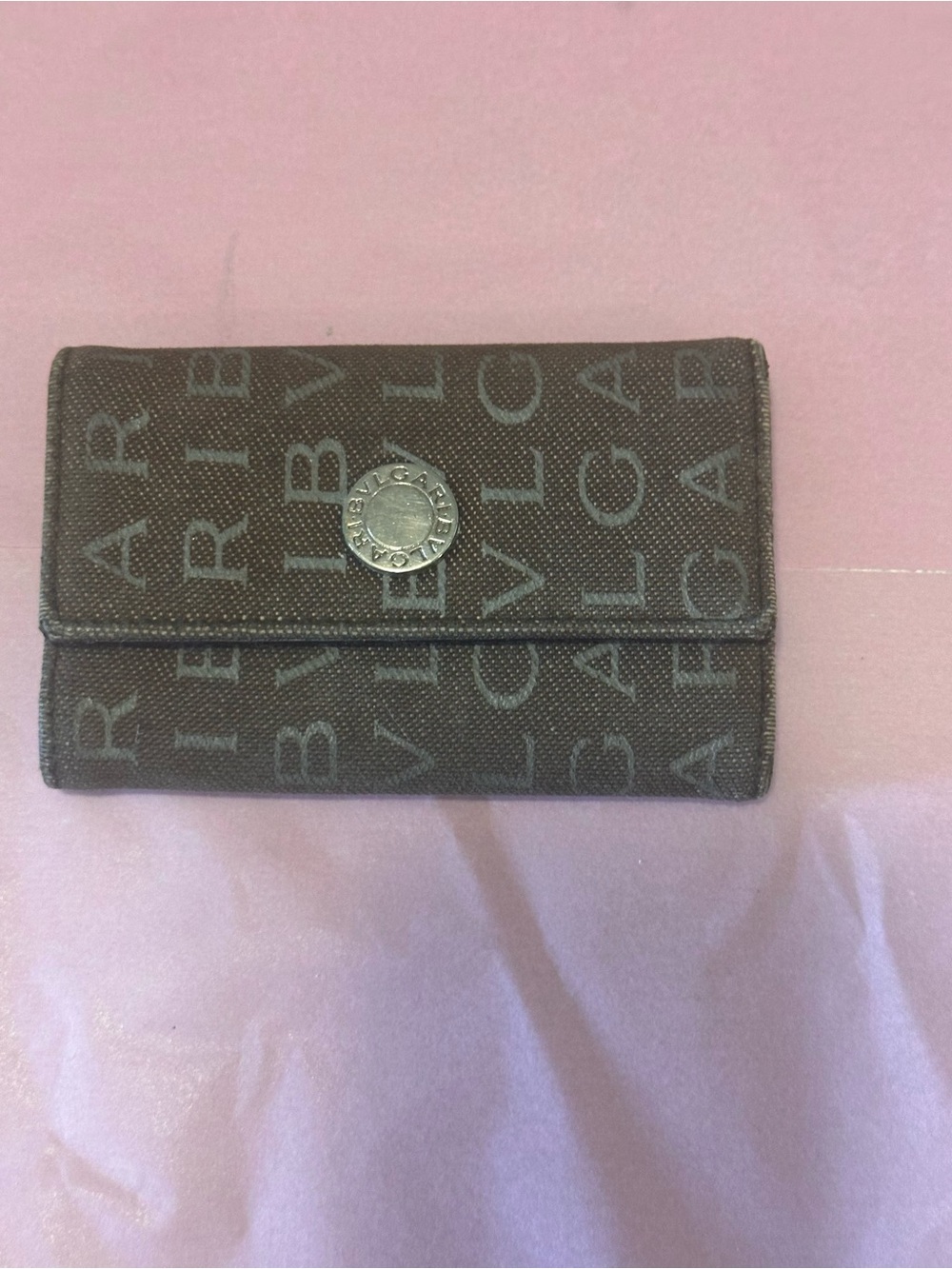 Bulgari Brown Logo Canvas Snap Wallet